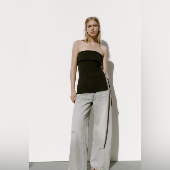 Zara Strapless Top with Side Zipper in Black – Size Small (NWOT) - Picture 1 of 2